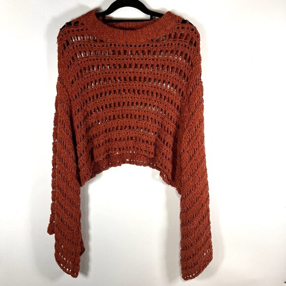 Free People Womens Sweater Sz XS Orange‎ Knit Open Crochet Boho Coastal Cowgirl - Picture 3 of 11